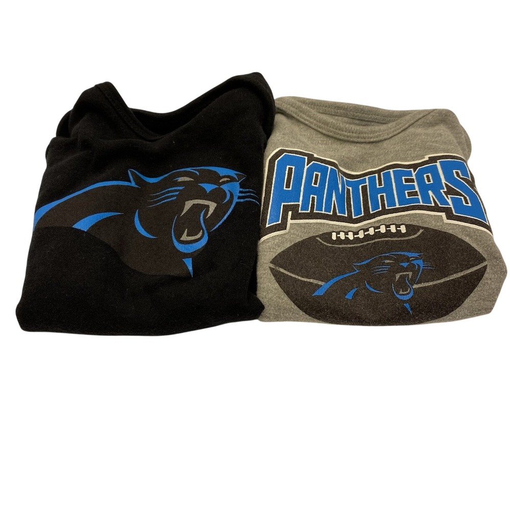 NFL Carolina Panthers Baby Bodysuit 2-Pack 3/6M Black Gray Short Sleeve Creepers